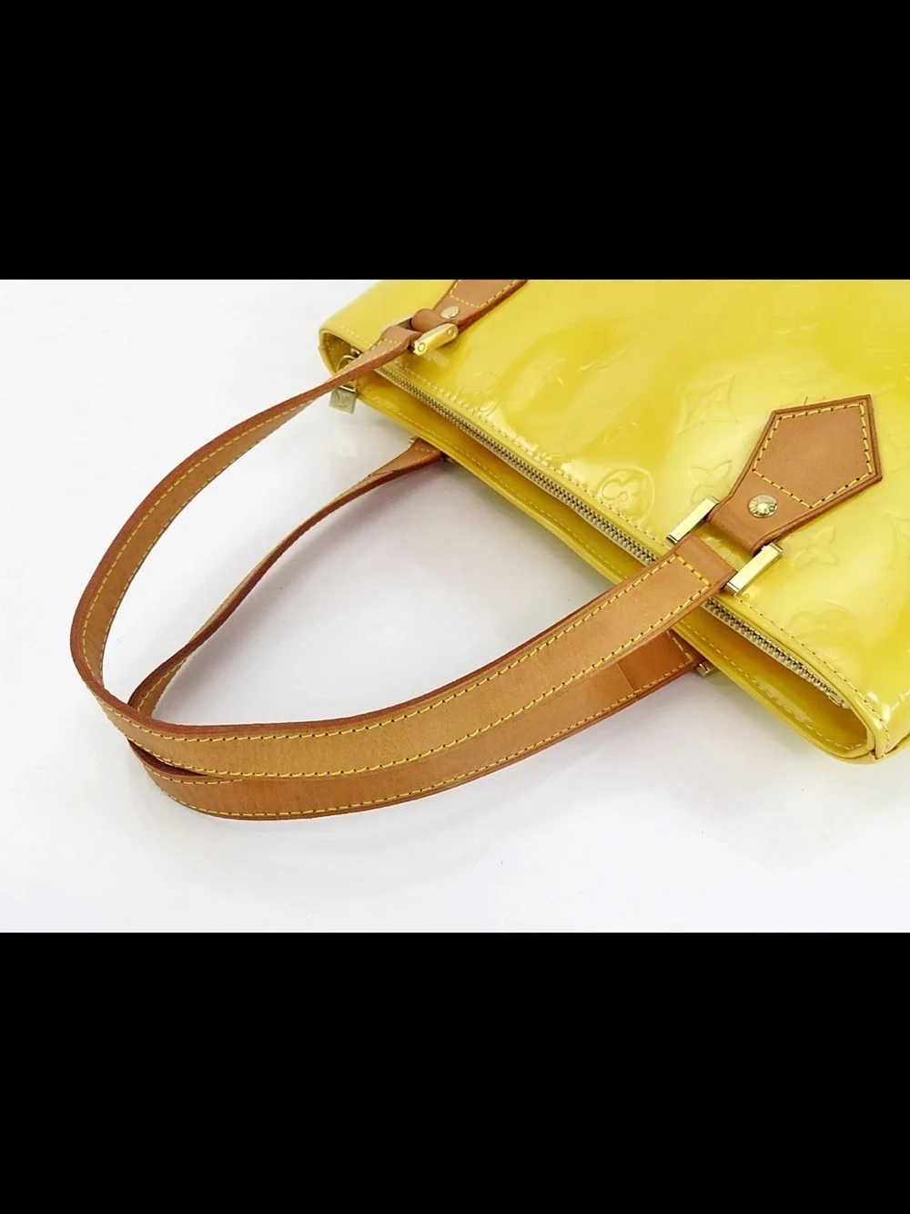 Louis Vuitton Yellow Patent Monogram Tote with Tan Handles